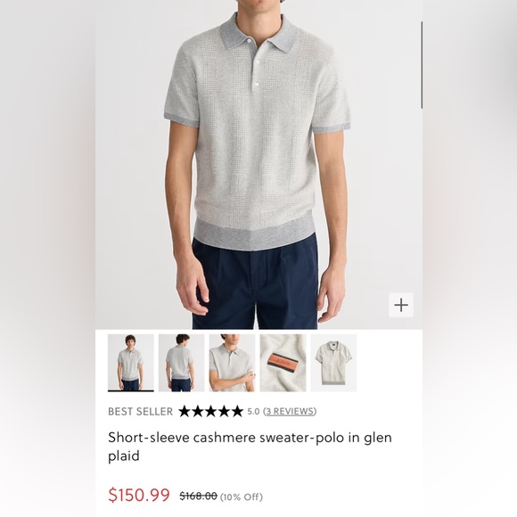 NWOT Jcrew Short-sleeve cashmere sweater-polo in glen plaid - Picture 5 of 9